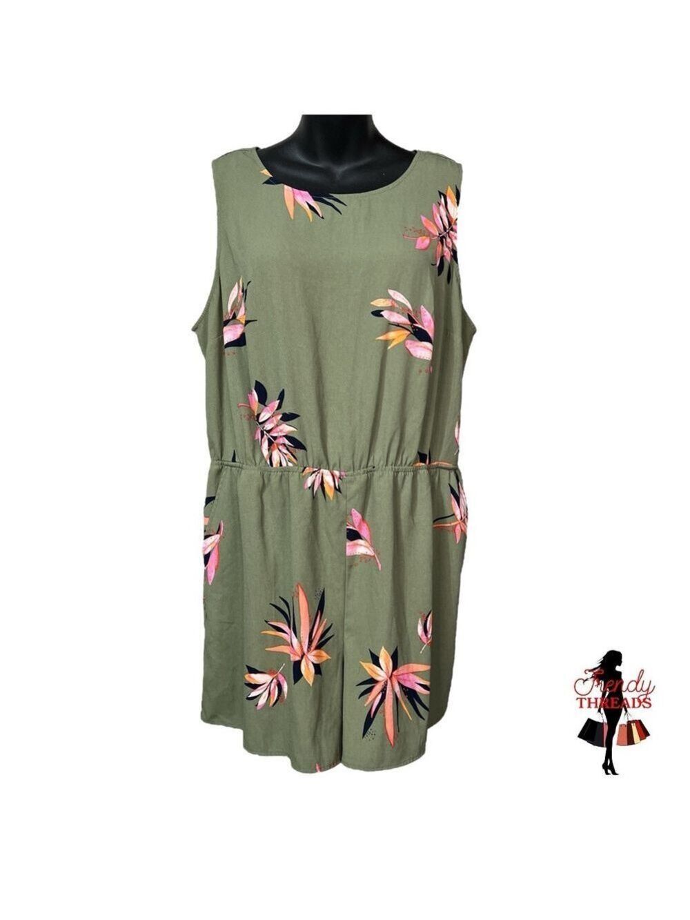5/$25 ⭐️ A New Day Romper 1X XL Green Tropical Print Short Peekaboo Back Hawaii